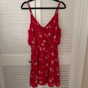 Lush Bright Red Floral Spaghetti Strap Dress